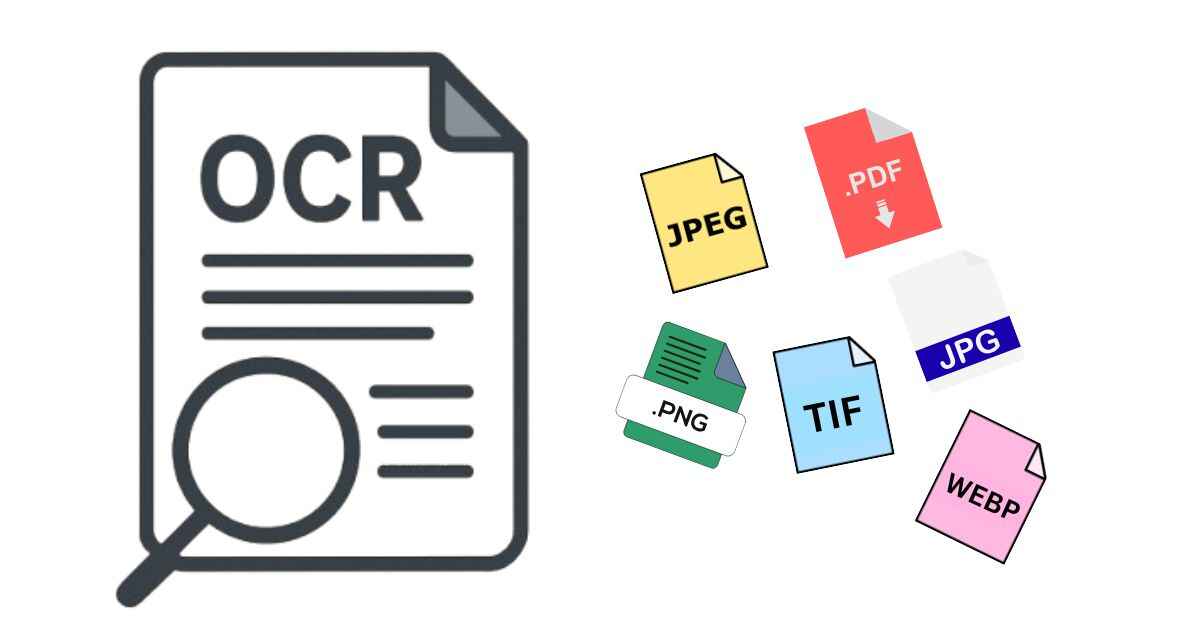 Comparison of JPG, PNG, TIFF, and PDF file formats showing which gives the best OCR accuracy and performance